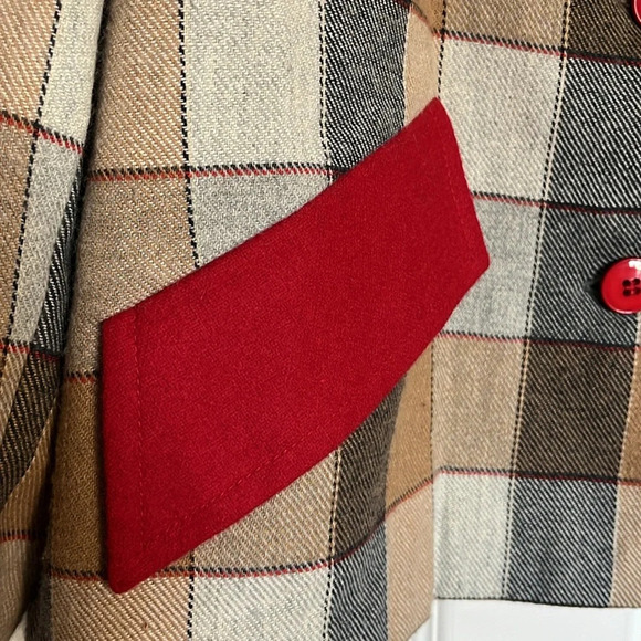 ❤️Rare Annette Trebbien vintage Jacket Women's cropped red tan checkered cottage - Picture 4 of 10